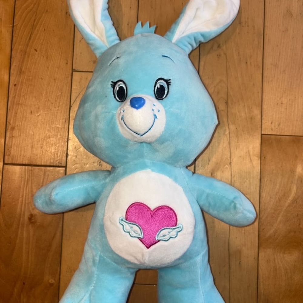 Care Bears Blue Stuffed Animal with Heart Bunny Rabbit Easter Used